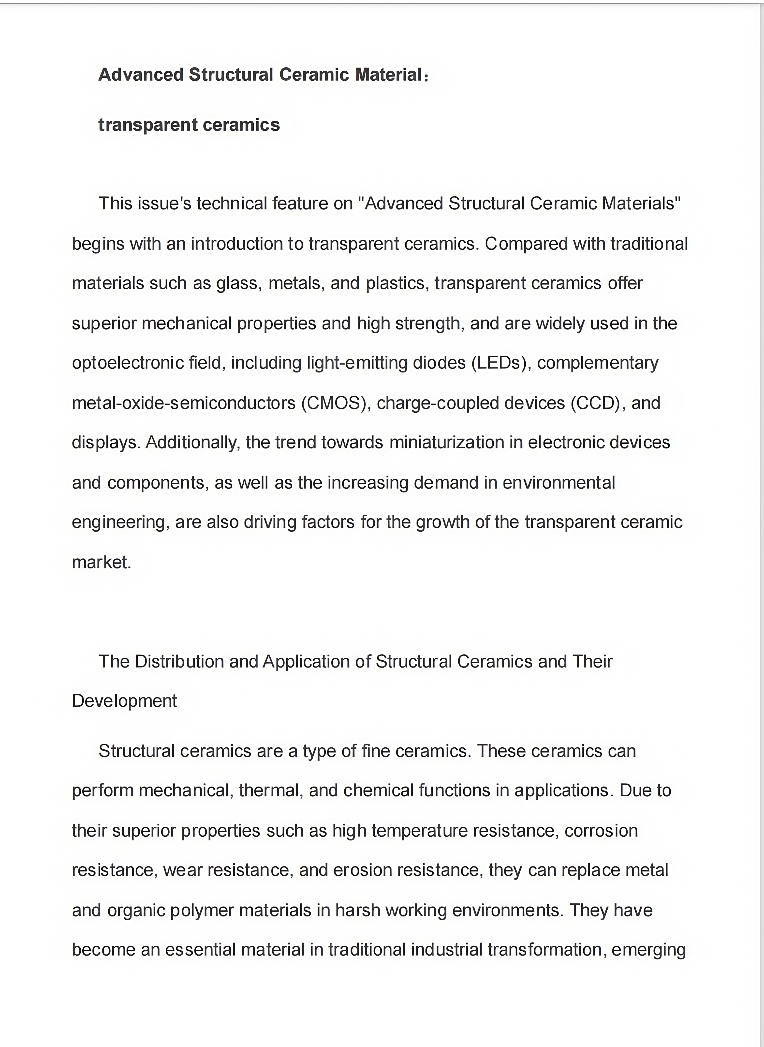 Advanced Structural Ceramic Material：transparant Ceramics